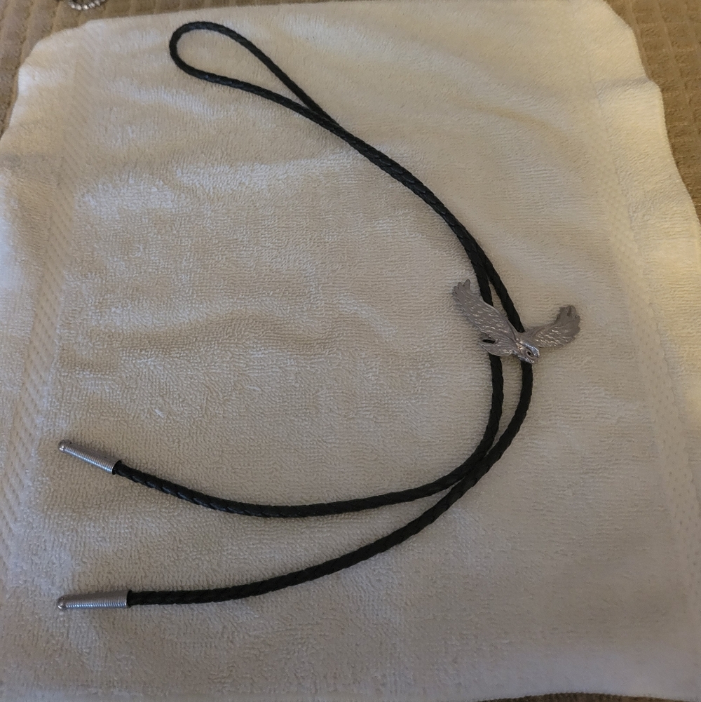 Black Bolo Tie with Silvertone Eagle